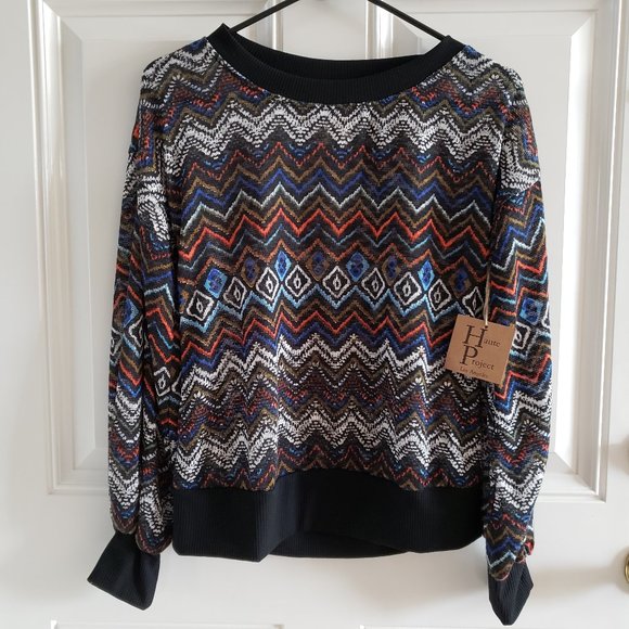 HAUTE PROJECT Lightweight Herringbone Multicolor Women's Pullover Sweater SZ M - Picture 1 of 12